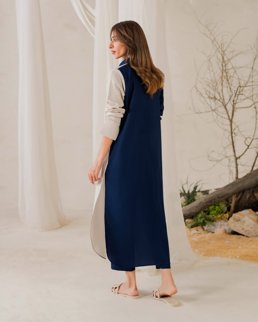 Elegant Plain Silk Long Co-ord Set – Two Piece Kurti & Pant
