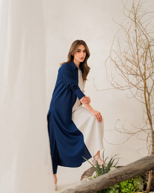 Elegant Plain Silk Long Co-ord Set – Two Piece Kurti & Pant